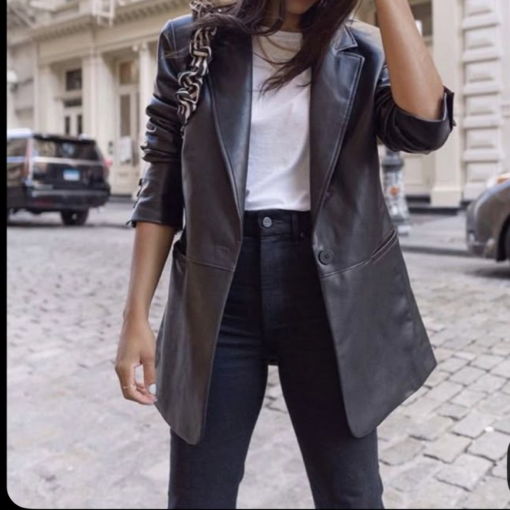 Vintage Black Leather Jacket, blazer style, size medium, Tannery West brand